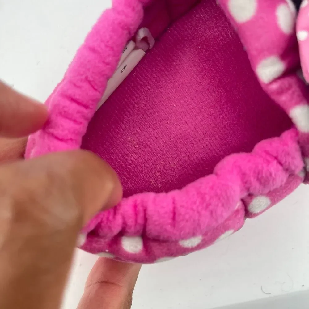 Disney Minnie Mouse Girls Pink Polka Dot Sequin Plush Slippers XL 11/12
